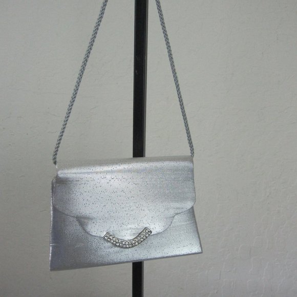 Silver Evening Bag, Stone Accents on closure - Picture 4 of 4
